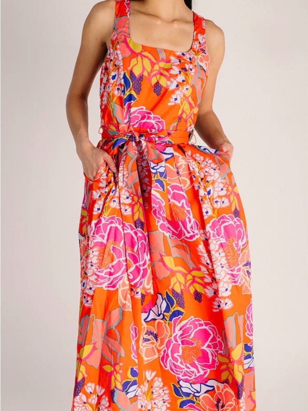 Sugarlips Orange Floral Maxi Dress with Tie Waist
